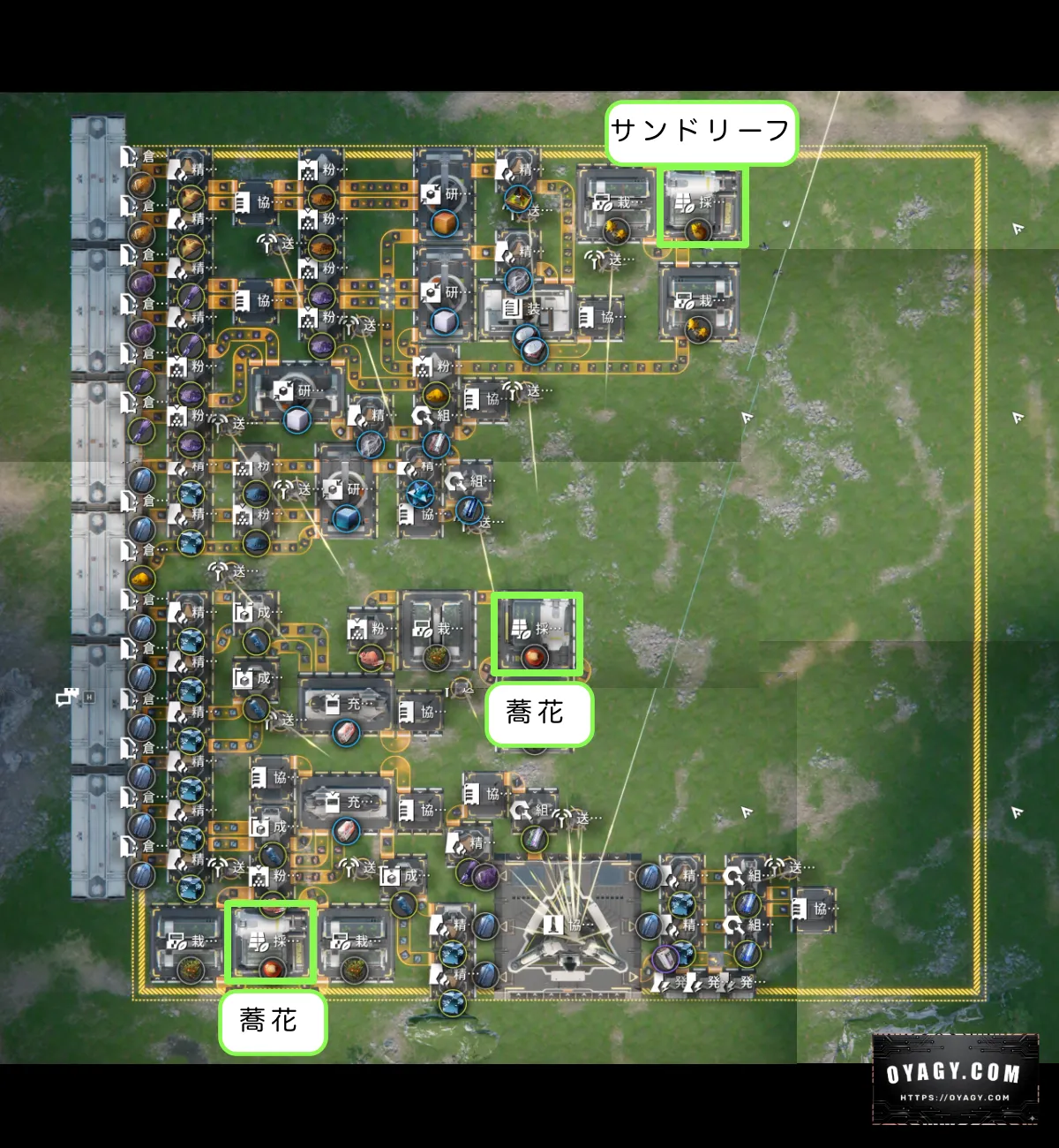 V0.3中枢エリアの工業配置手順として、採取機への植物設定について解説