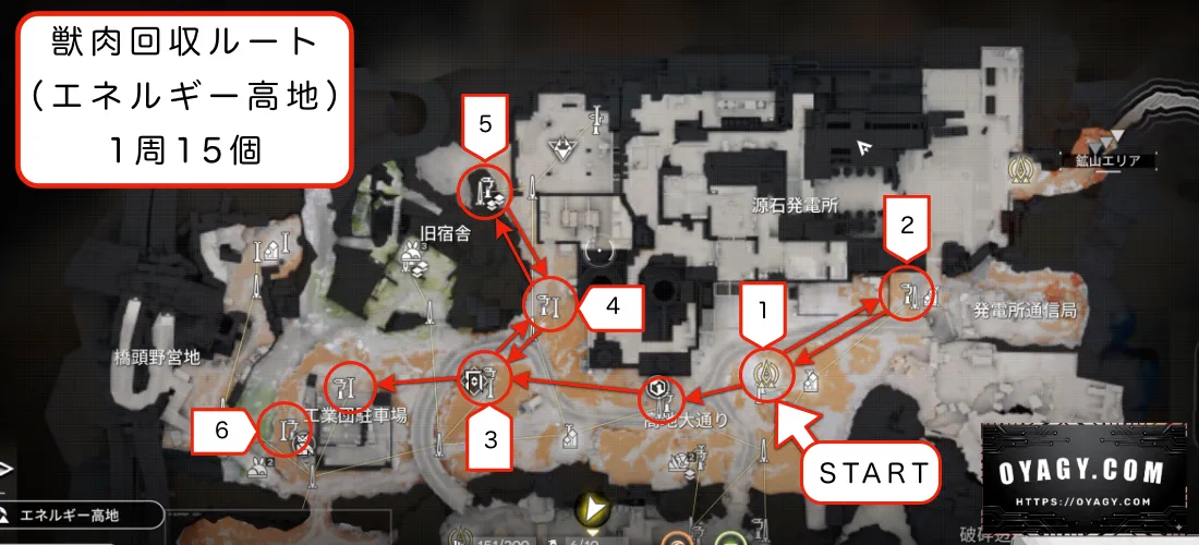【Endfield】エネルギー高地の獣肉回収ルートマップ