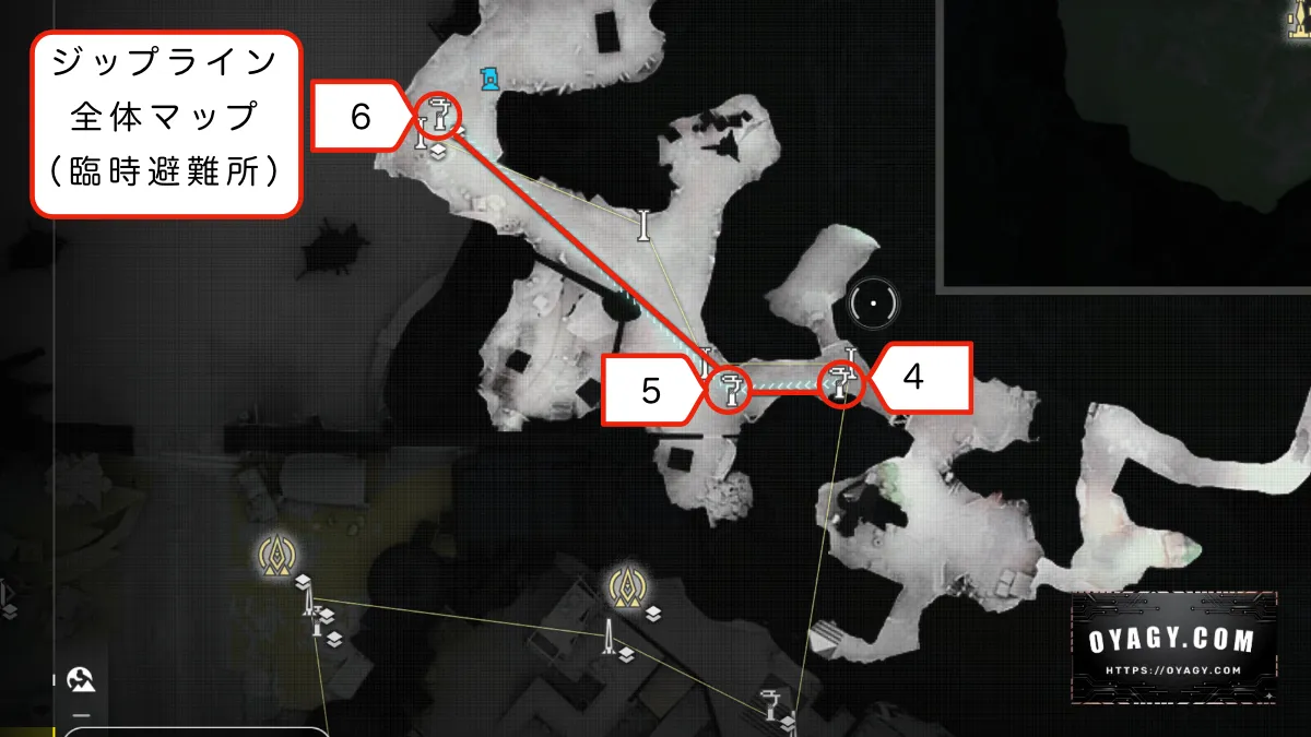 【Endfield】谷地通路（臨時避難所）のジップライン配置全体マップ